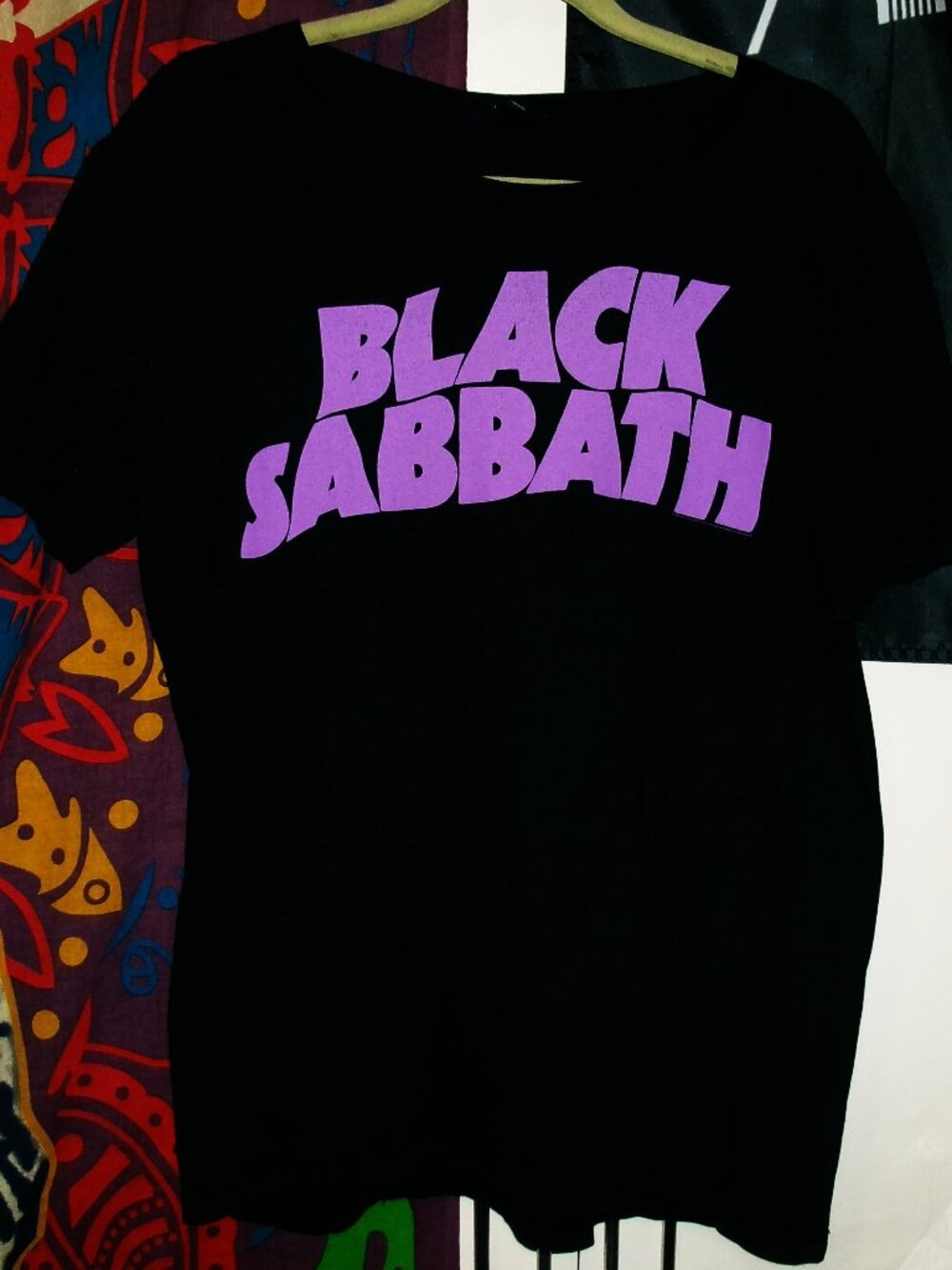 ozzy & black sabbath purple logo small medium woman tee - hard rock metal iommi